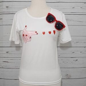 Valentine's Day Fuc* Love Hearts Graphic Women's White T-Shirt Small‎